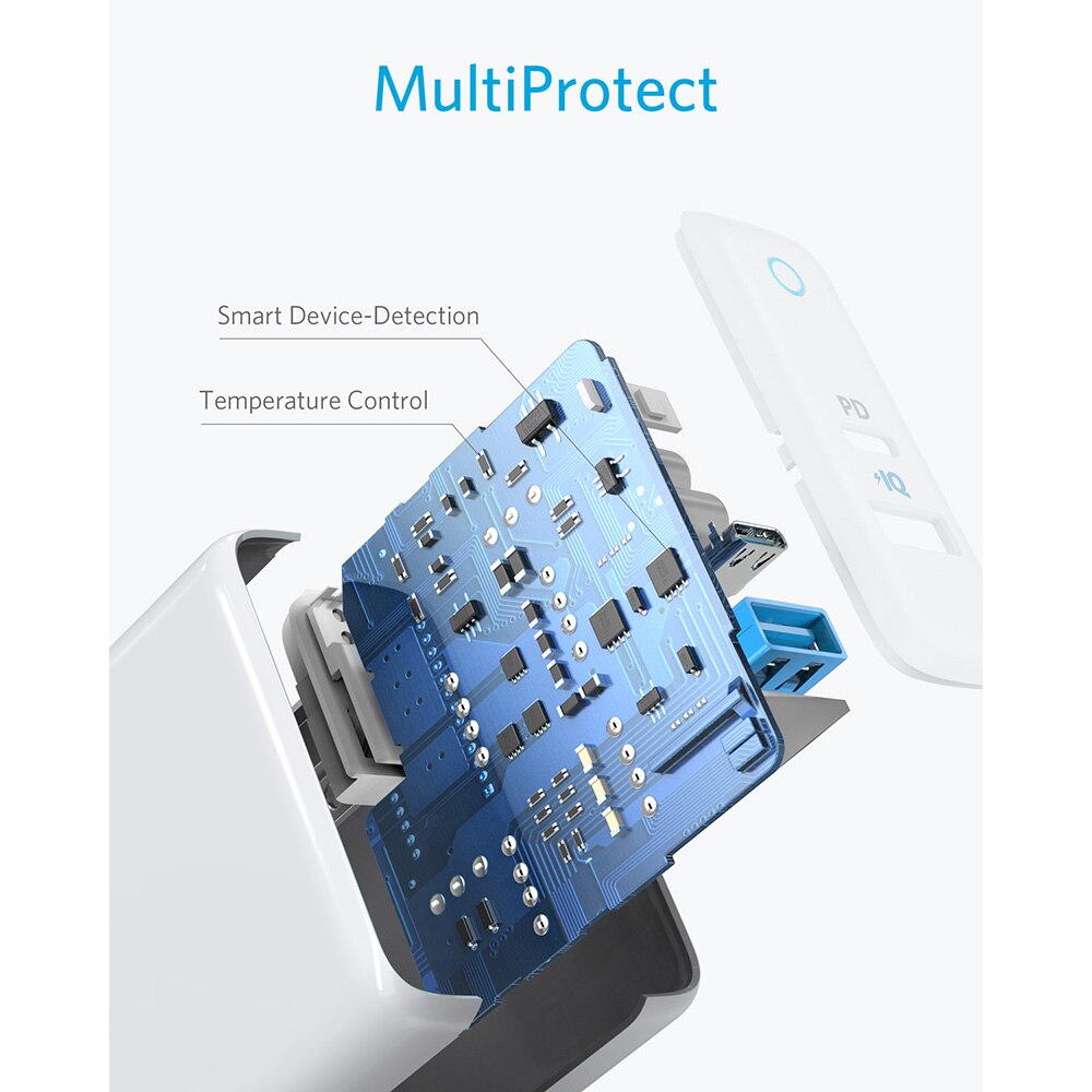 Chargeur USB C Anker, chargeur mural PowerPort Speed + Duo avec Port d'alimentation 30W pour iPhone,iPad Pro,MacBook,Galaxy et plus encore