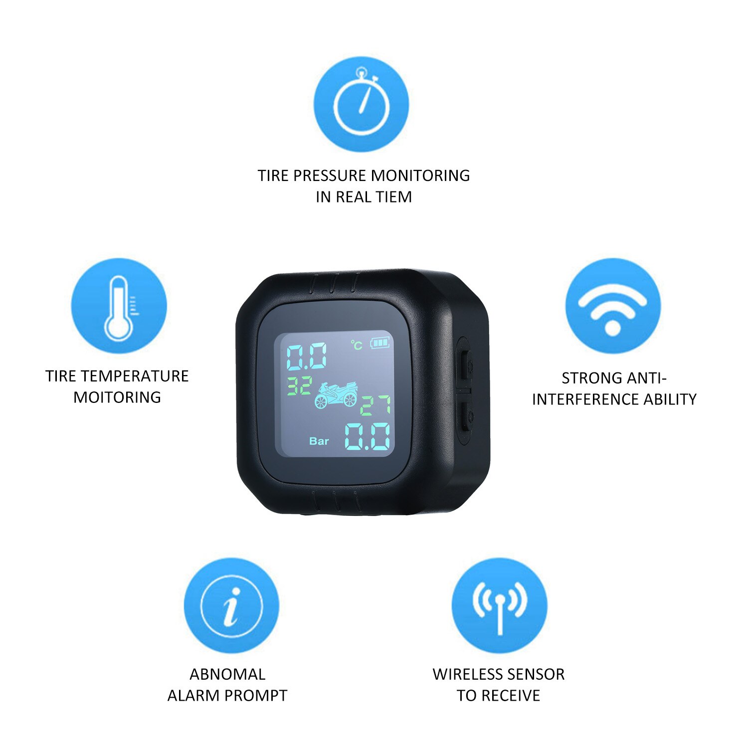 Tire Pressure Motorcycle Monitoring System With 2 External Sensors Motor TPMS Real-time Voice Alarm Tyre Security