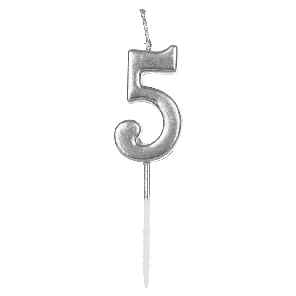 1 PC Gelukkige Verjaardag Nummer 0-9 Kaarsen Rose Gold Sliver Cake Topper Feestartikelen Cupcake Decor Cake topper: 5silver