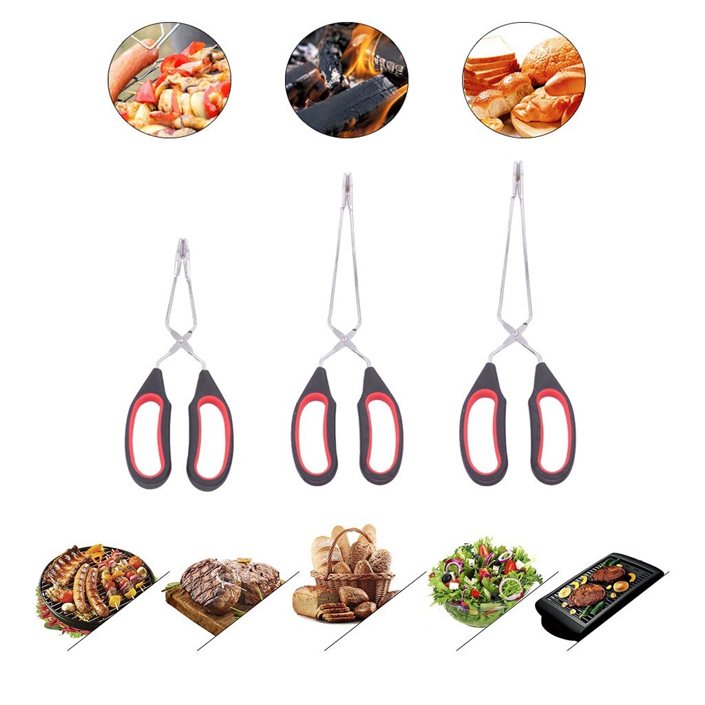 Tongs With Plastic Silicone Food Baking Buffet Tongs Cook Kitchen Utensils Bread Clamp BBQ Grilling Wire Tongs