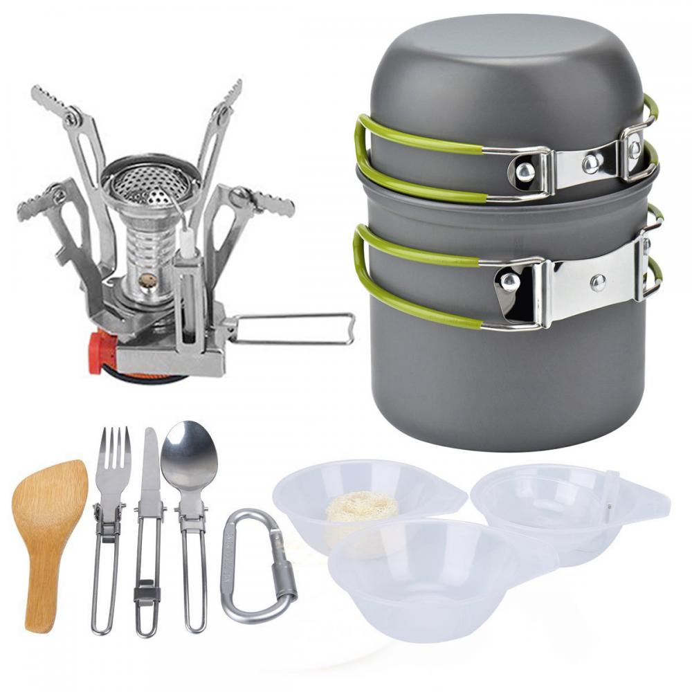 Camping køkkengrej kit udendørs aluminium kogesæt vand kedel pande gryde udendørs rejse vandreture picnic service udstyr: -en
