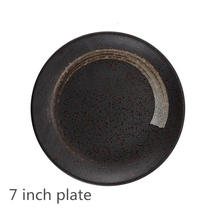Japanese Retro ceramic dish Dinner Plate Ceramic Kitchen Plate Tableware Set Food Dishes Rice Salad Noodles Bowl Soup: 7 inch  plate