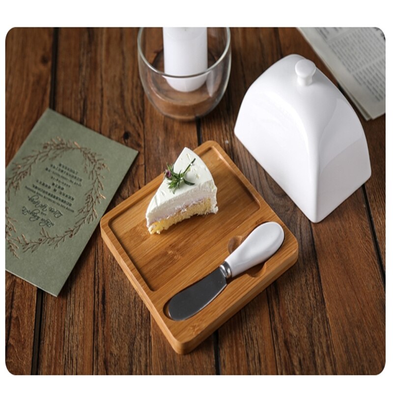 Beurrier en céramique, boîte à fromage, beurrier avec jeu de couteaux à beurre, produit Dessert gâteau de couleur Pure avec couvercle