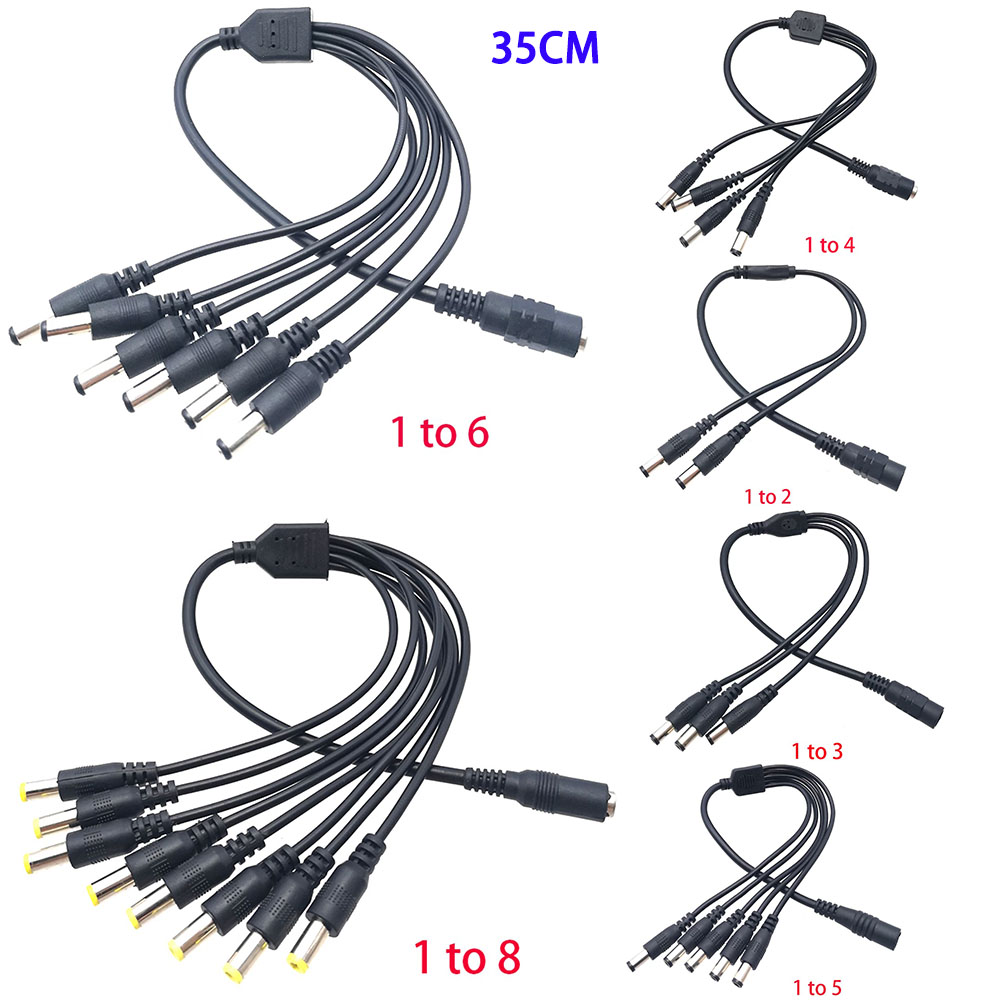 5.5*2.1mm 1 to 2/3/4/5/6/8 way dc power divider cable 5v 12v power adapter connector cable for led strip lights cctv camera