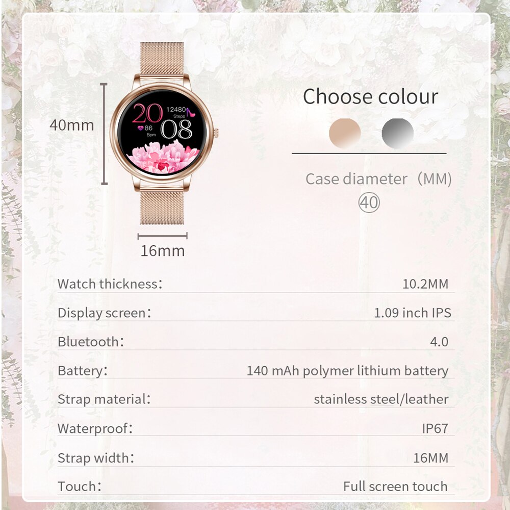 696 MK20 Vrouwen Slimme Horloge Dames Full Screen Touch Smart Horloge Stappenteller Hartslag Sleep Tracking Horloges