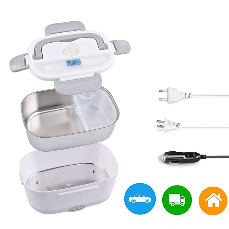 Fiambrera eléctrica de acero inoxidable 2 en 1, 110V, 220V, 12V y 24V, calentador de comida escolar para oficina y coche, conjunto de caja Bento