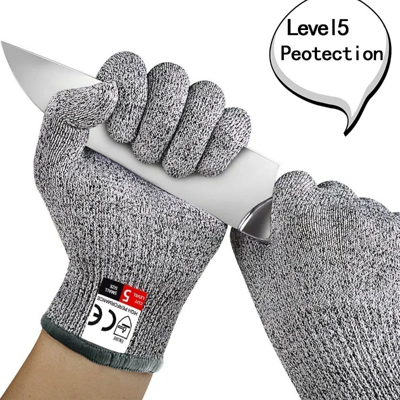 Guantes resistentes a cortes de grado 5, protección de seguridad para corte de vidrio HPPE resistente a los arañazos para cocina, trabajo de protección para jardineros: Gris / S