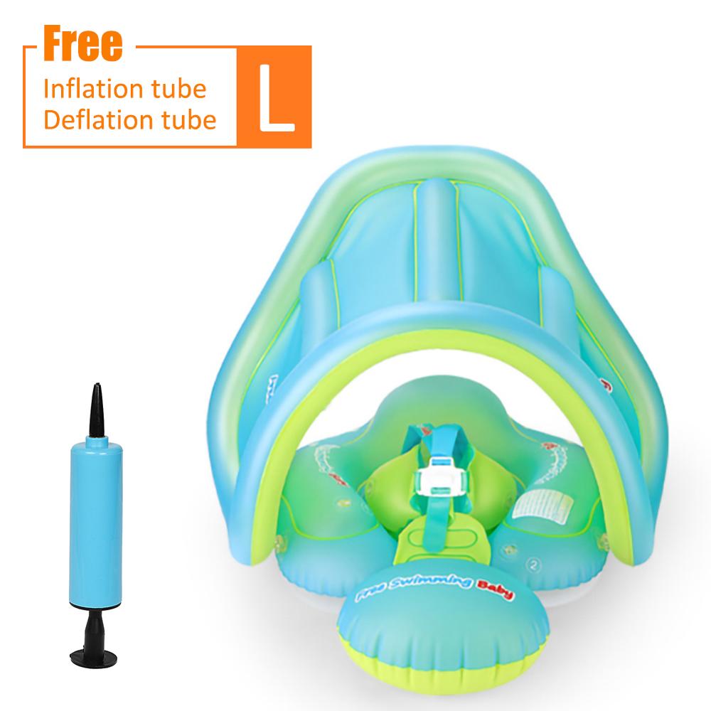 Swimming Float for Kids with Detachable Canopy Sun Protection Swimming Pool Float with Inflator: L