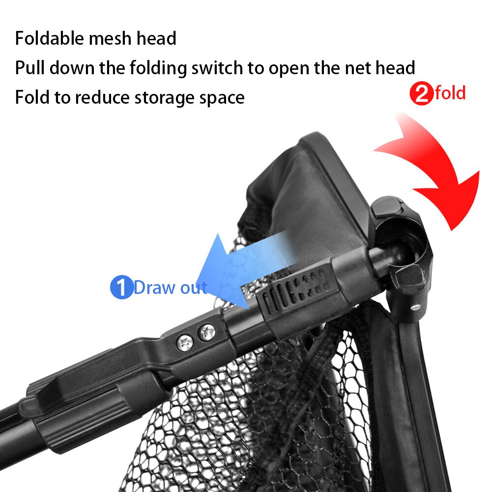 1pc Retractable Fishing Landing Net with Telescopic Handle Folding Net Mesh Network Fishing Tackle for Fisherman