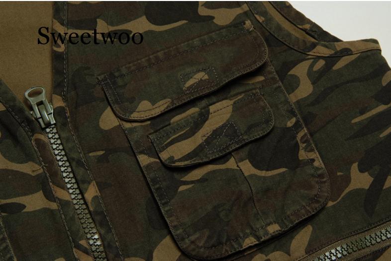 Multi bolsillo camuflaje chaleco hombres Casual algodón chaleco Cargo sin mangas chaqueta Camo chalecos cuello V ocio chaleco abrigos