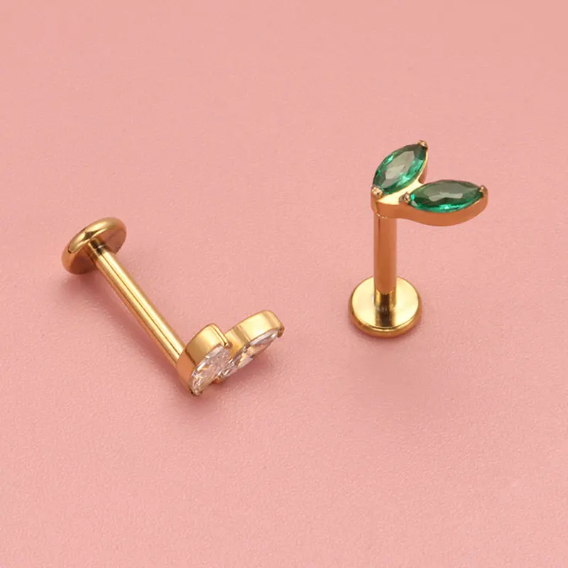 ASTM F136 Piercing de titanio individual pequeño Marquesa CZ rosca interna parte posterior plana Labret Helix Tragus Piercing Labret perforado