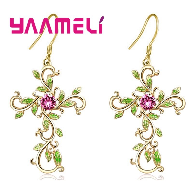 1 Set Crystal Bloem Ketting Hangers 925 Sterling Zilveren Kruis Sieraden Set Voor Vrouwen Boho Vintage Sieraden