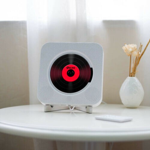 Wall Mounted CD Player Surround Sound FM Radio Bluetooth USB MP3 Disk Portable Music Player Remote Control Stereo Speaker Home: White