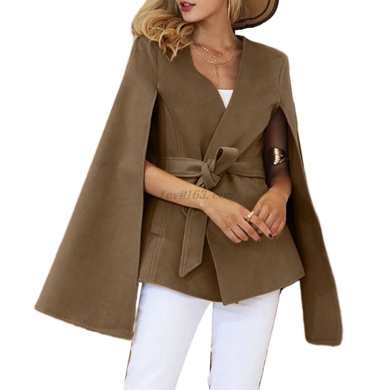 Femmes hiver Vintage manteau manches chauve-souris Poncho Cape ceinture taille Trench manteau M68A: CAMEL / XXL