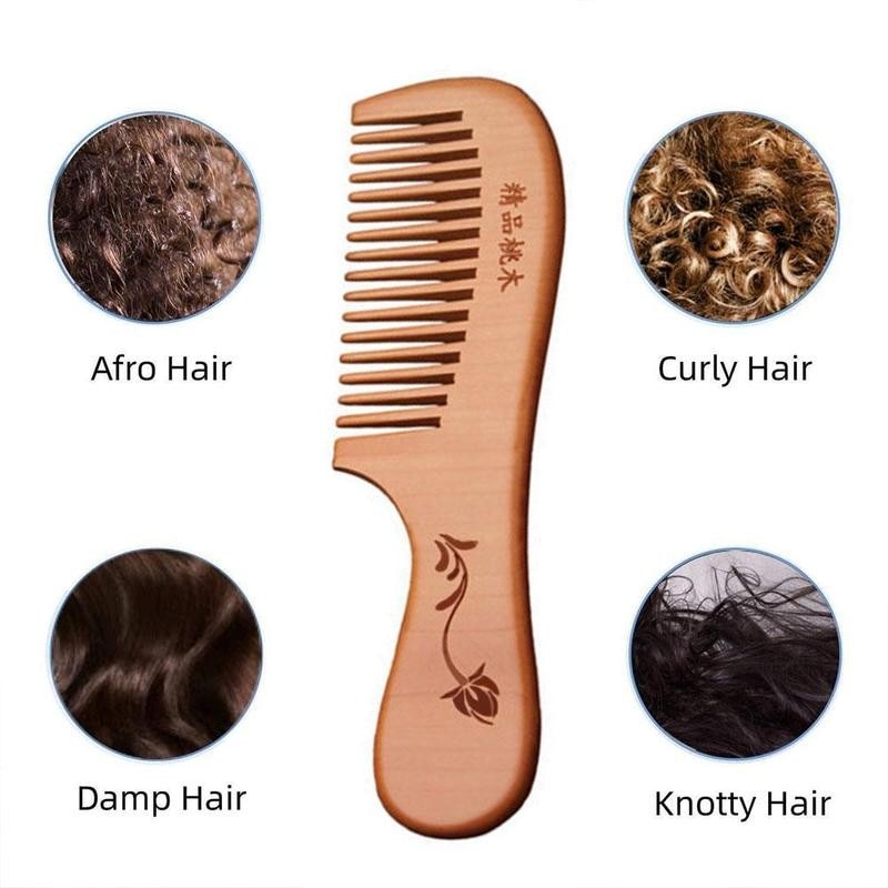 Naturligt trä bred tand hår kam naturligt sandelträ handgjord massage skönhet hårvård 18cm trä kam blomtryck