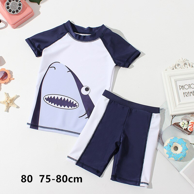 Kinder Bademode Sommer Kleinkind Junge Badeanzug Shark Drucken Zwei Stück Rash Guards kinder Badeanzug Bademode YZN20012: 80  75-80cm