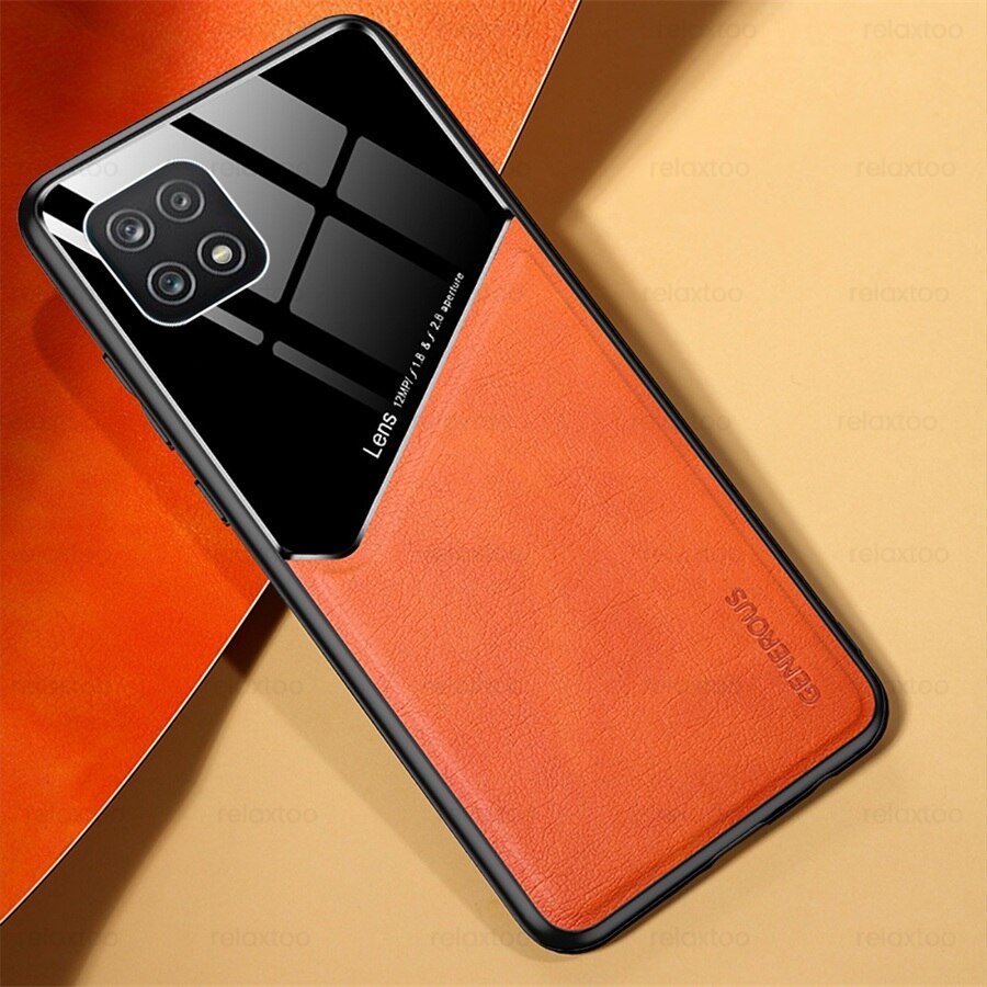 Samung A 22S Case Leather Texture Car Magnetic Holder Back Cover For Samsung Galaxy A22 4G A22S 5G TPU Frame Protect Coque: A22S 5G 6.6inches / orange