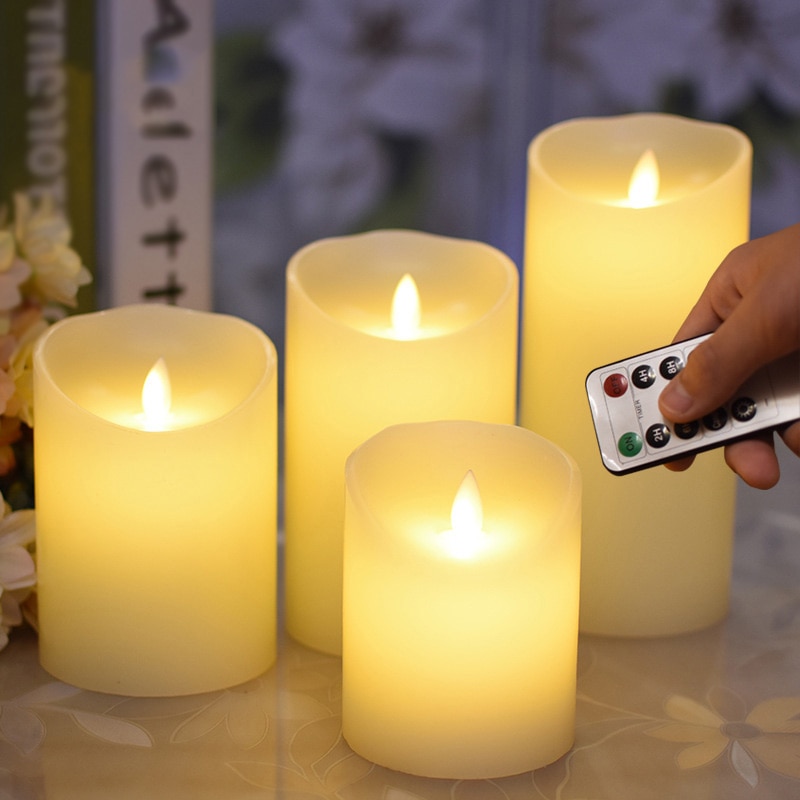 Flameless Candles Ivory Dripless Pillars Include Realistic Dancing LED Flames and 10-Key Remote Control Timer Function