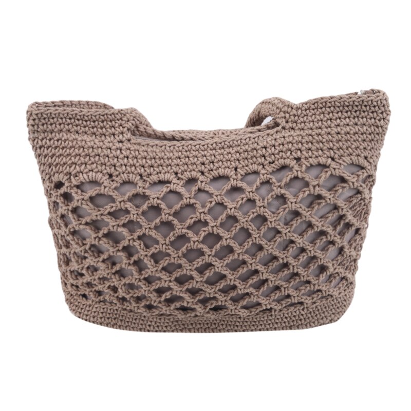 Handgefertigte quadratische tragetasche aus baumwollseil und stroh mit reißverschluss für damen, ideal für reisen und strand, gewebt, mit henkel, lässige strandtasche aus netzgewebe, hohl