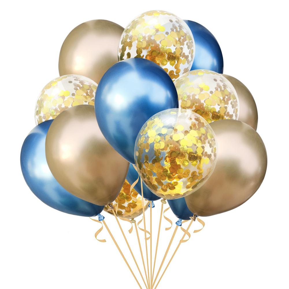 15 stk runde metalliske ballonerguld konfetti ballon fødselsdagsfest dekoration børn voksne luftkugler globos bryllupsindretning: Sæt 1