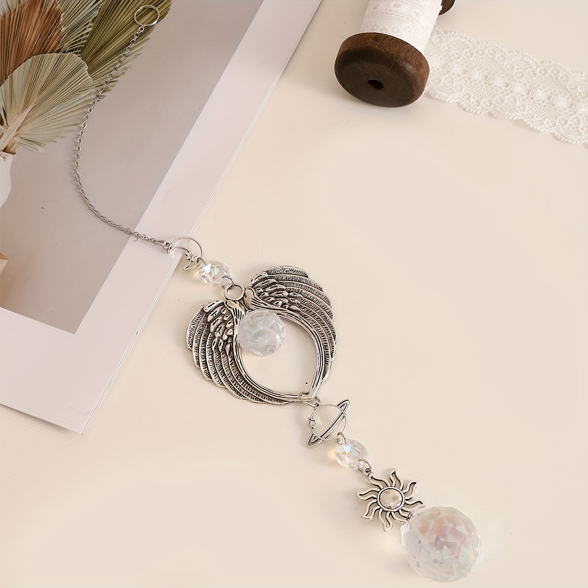 1pc kristalliseos roikkuva koriste enkelin siivet koti puutarhanhoito koristeellinen lasi prisma tuulikello