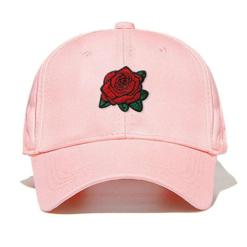Rose baseball kasket hip hop kvinder bomuld broderi blomst snapback hat udendørs sport buet sommer hat kvindelig far hat: Lyserød