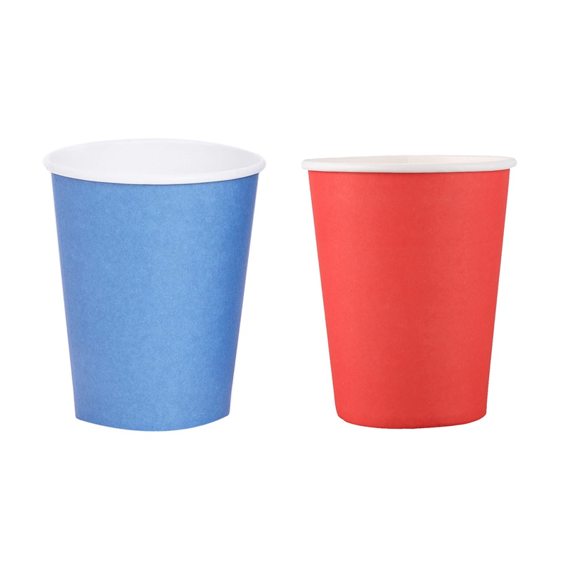 40 Pcs Paper Cups (9Oz) - Plain Effen Kleuren Verjaardagsfeestje Servies Catering, 20 Pcs Blue & 20 Pcs Rood