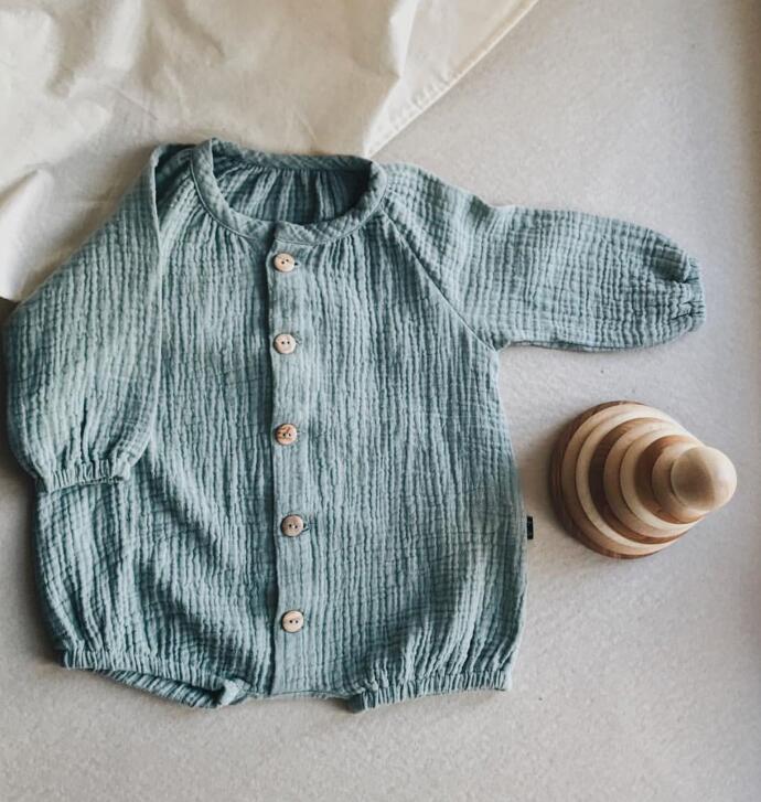 Macacão infantil de manga longa, roupas de algodão com fivela para garotos e meninas, linha outono