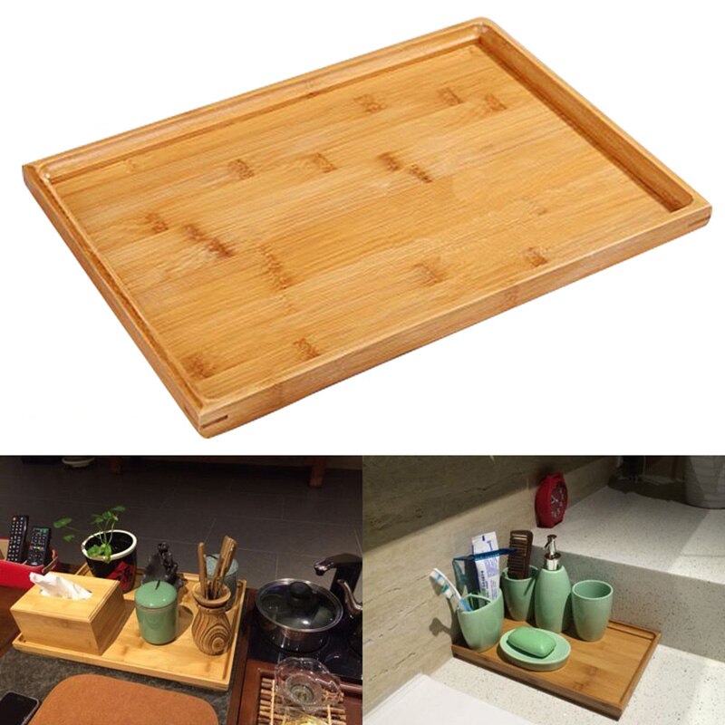 Wooden Serving Tray Kung Fu Tea Cutlery Trays Storage Pallet Fruit Plate Decoration 6 Sizes Japanese Food Bamboo Rectangular 37x