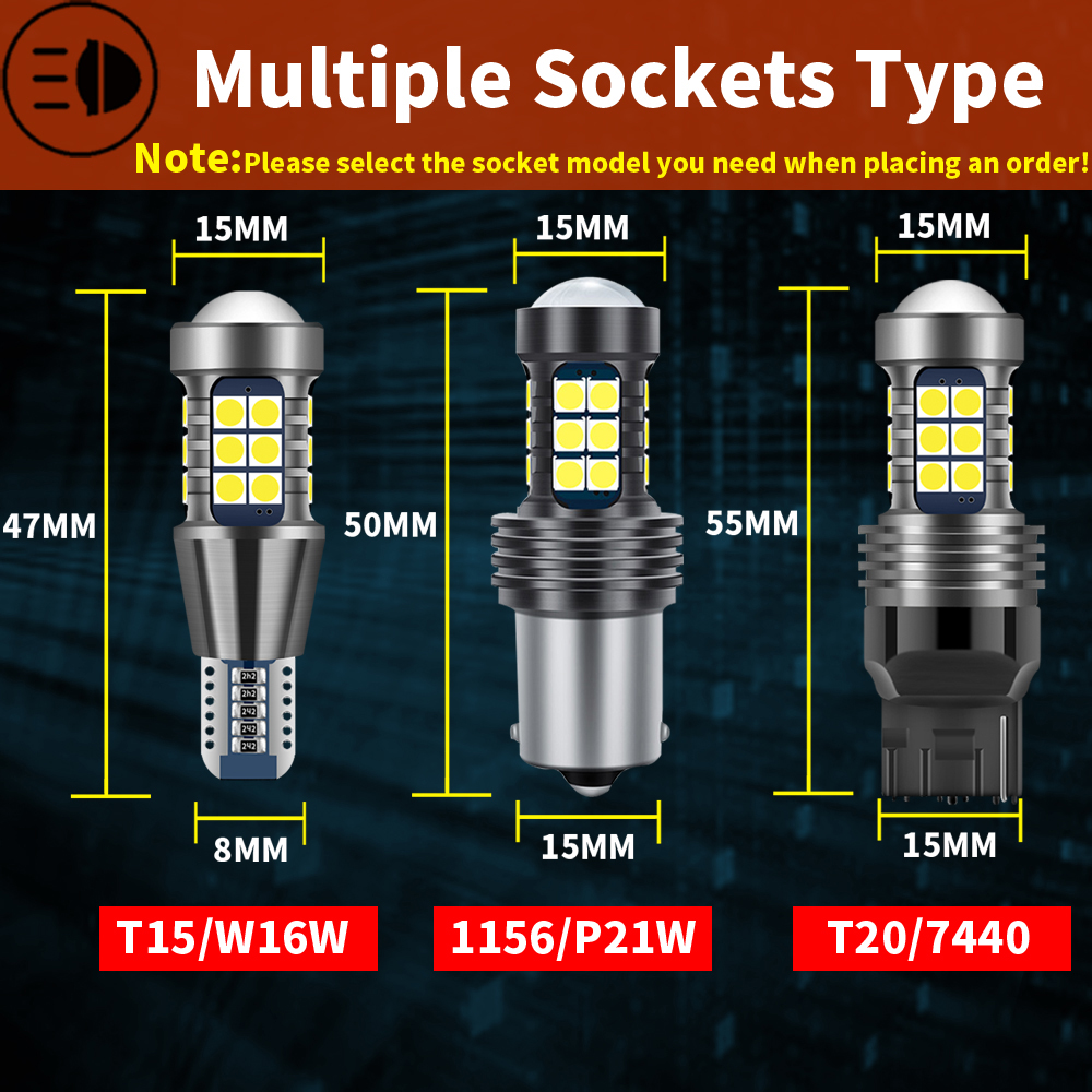 2 uds P21W BA15S 1156 T15 W16W 912 921 T20 W21W 7440 WY21W 7440NA luz Led de marcha atrás para coche lámpara de respaldo DRL bombilla de freno trasero 12v