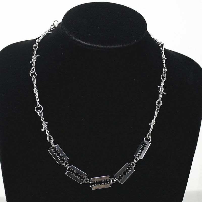 Ensemble Punk, gothique, en alliage de fils de fer barbelé, rambardes, lame, collier, lien, bijoux Bracelet, ras du cou hanche, unisexe, pour femmes, hommes et femmes