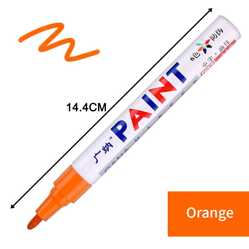 1Pcs Colorful Waterproof Oily Paint Marker Pen Car Tyre Multipurpose Metal Package School Supplies Stationery 12 Colors: Orange