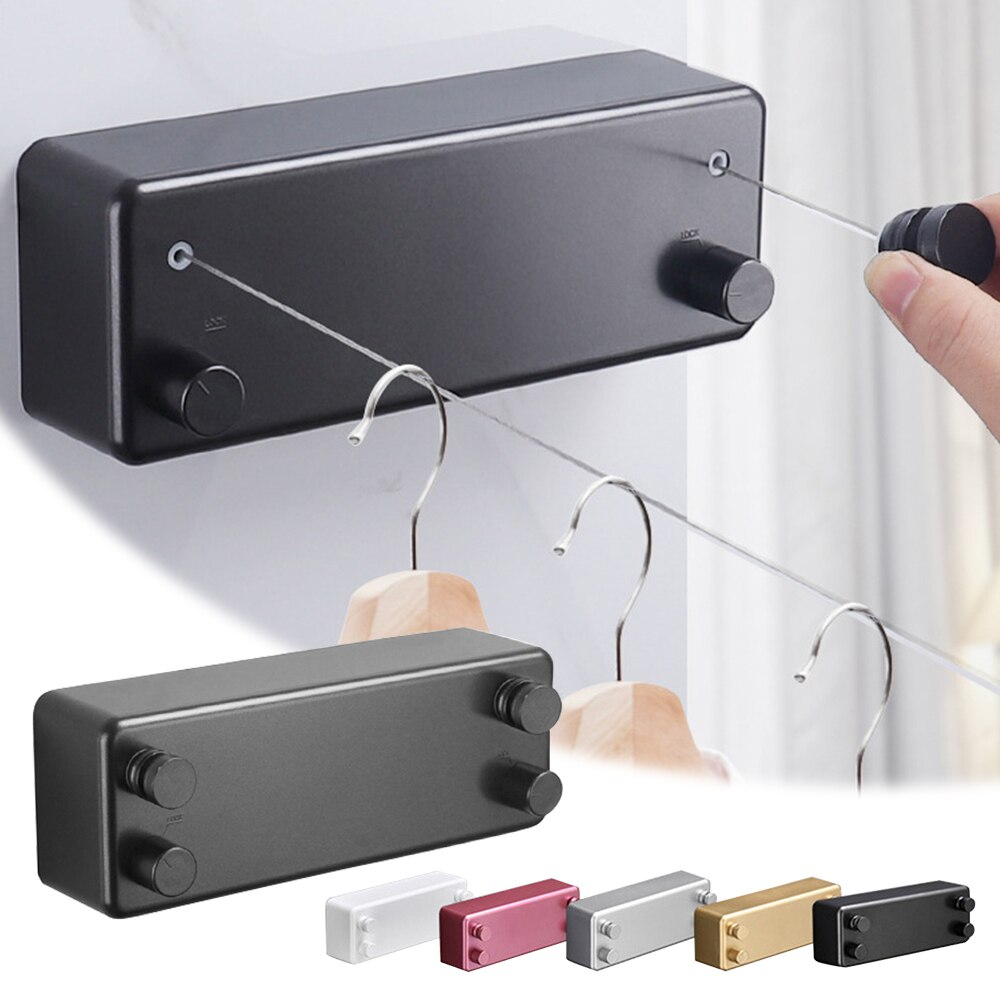 4.2M Clothes Line Dryer Retractable Wall Mounted Clothesline Drying Rack Rope Bathroom Laundry Dryer Double Layer Stretch Tool