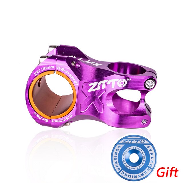 ZTTO Mountain Bike 50mm Stem CNC 35mm 31.8mm Handlebar Bicycle ultralight 0 ° Rise DH AM Stem Enduro 28.6mm bike steering wheel: 50mm PURPLE