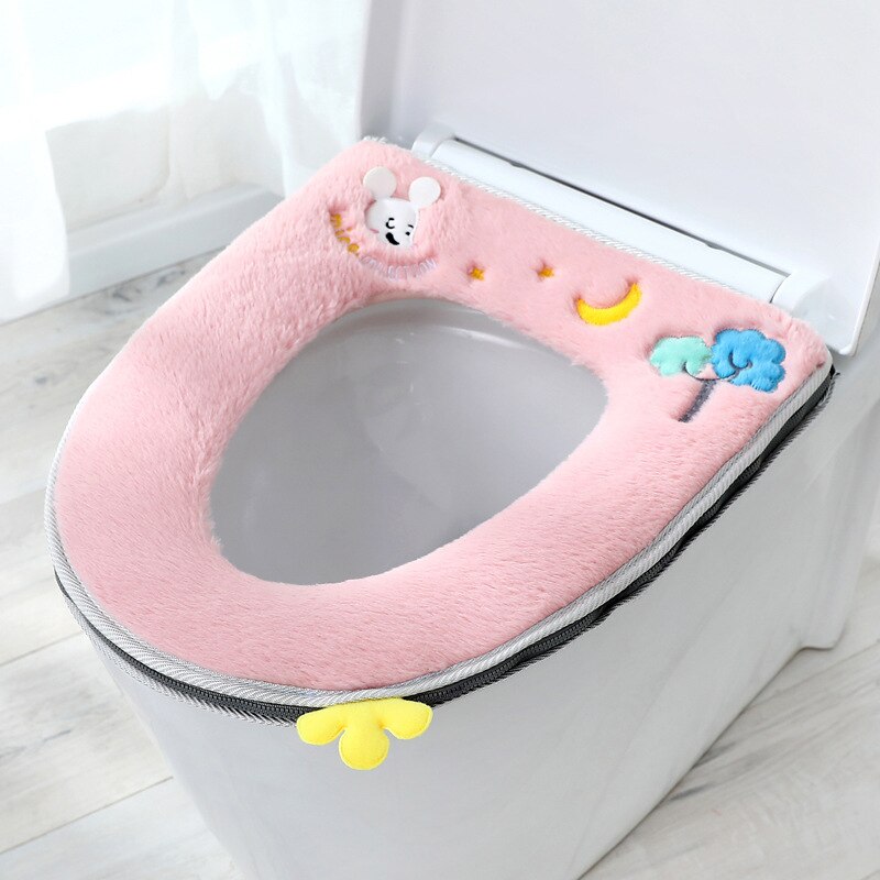 Bathroom Accessories Household Four Seasons Toilet Seat Gasket Washable Zipper Toilet Seat Universal Waterproof Cute Toilet Seat: Rabbit Down Powder