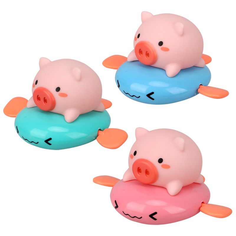 Funny Pigs On Fish Nose Sprays Water Novelty Bath Toy Pool For Baby Shower Clockwork Dabbling Toys Kids Play Water Bath Time