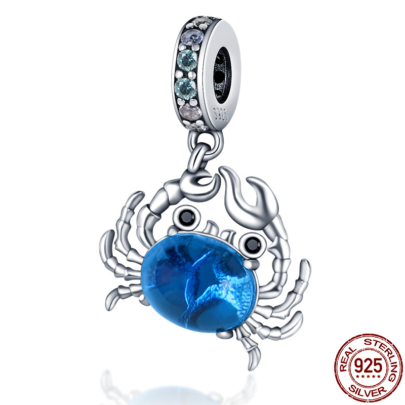 CodeMonkey, 100% Plata de Ley 925, gato que juega, cuentas de zirconia cúbica azul, compatible con pulseras y brazaletes, fabricación de joyas DIY C708: CMS1521