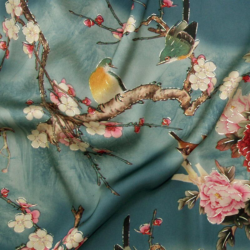 Blomst træ fugl delikat høj kvalitet behagelig blød efterligning silke imitation sky garn klud tøj diy stof kunst stoffer: 3