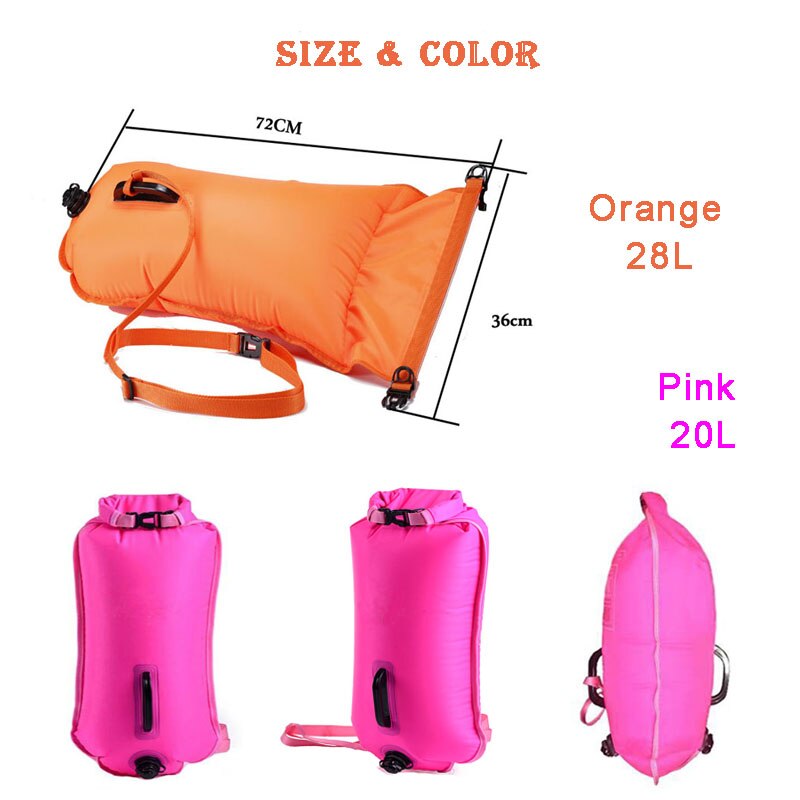 20/28L Swimming Bag Inflatable Swimming Buoy Life Bag Tow Floating Dry Bag Swimming Diving Safety Signal Air Bag Inflate Ring
