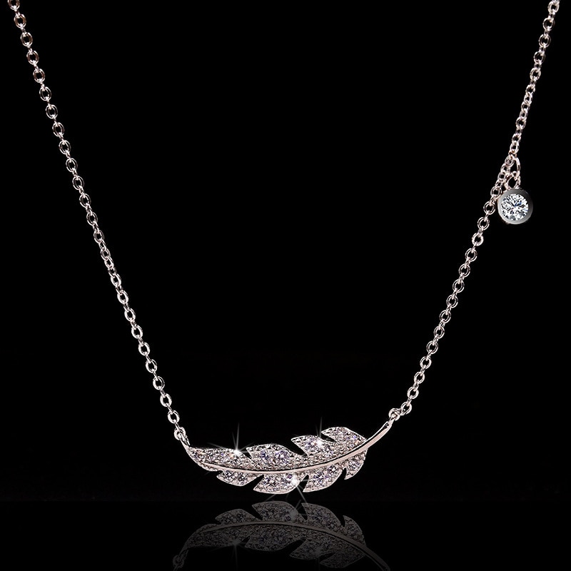 Estilo de penas mirco pave aaaaa zircon pingente prata cor festa casamento pingente corrente necalace para mulher jóias de noiva