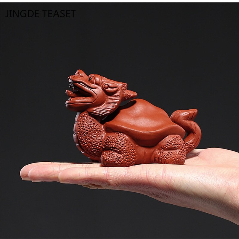 Figura de dragón de la suerte hecha a mano de arcilla púrpura, modelo de tortuga, estatua de animal de té, accesorios de té de Boutique, artesanías, 1 Uds.