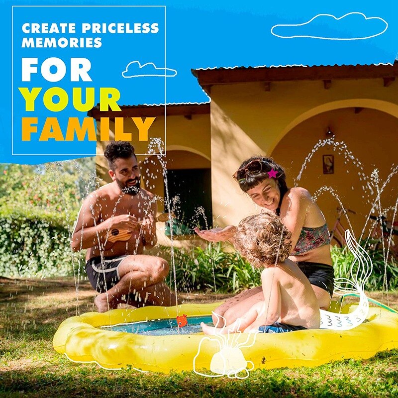 3-em-1 sprinkler para crianças, almofada de respingo e piscina para aprendizagem-piscina de aspersão para crianças