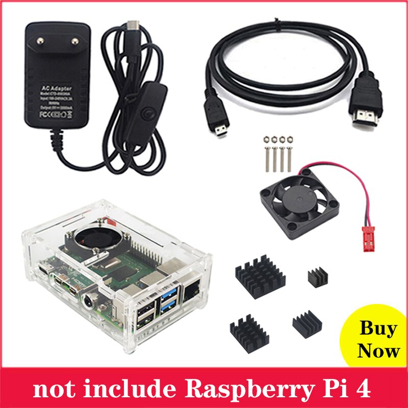 Raspberry Pi 4 Acrylic Case + Fan + Power Supply A... – Grandado