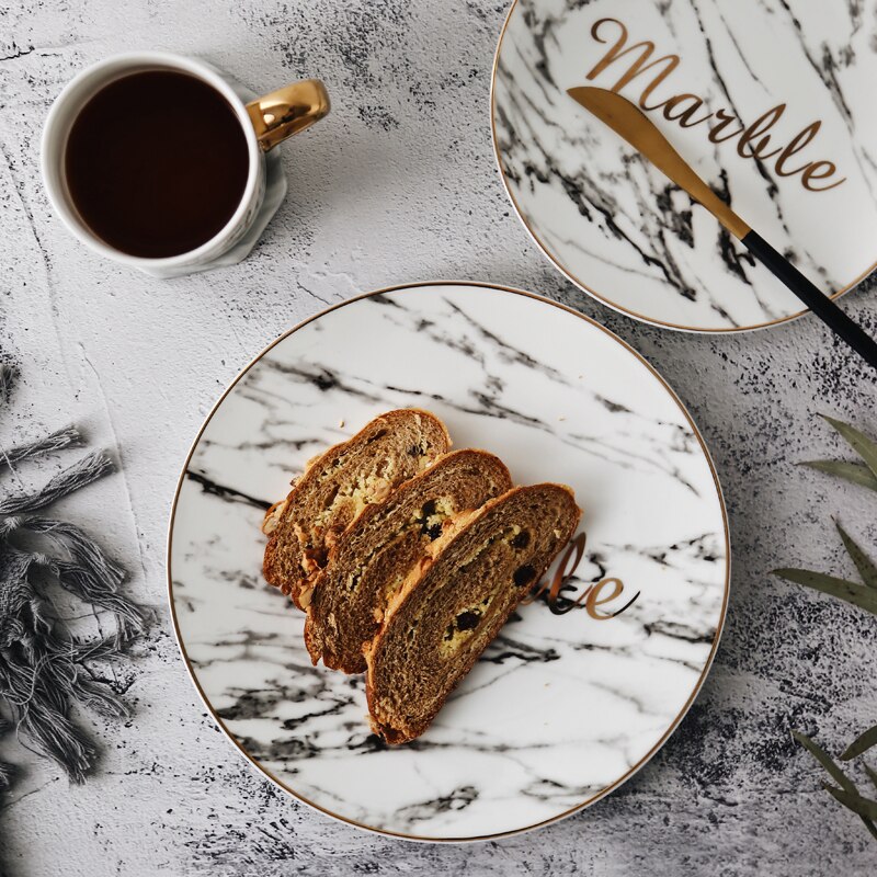 Best plate Porcelain Tableware Gold European Style Marble Pattern Luxury Ceramic Dinnerware Set China Melamine