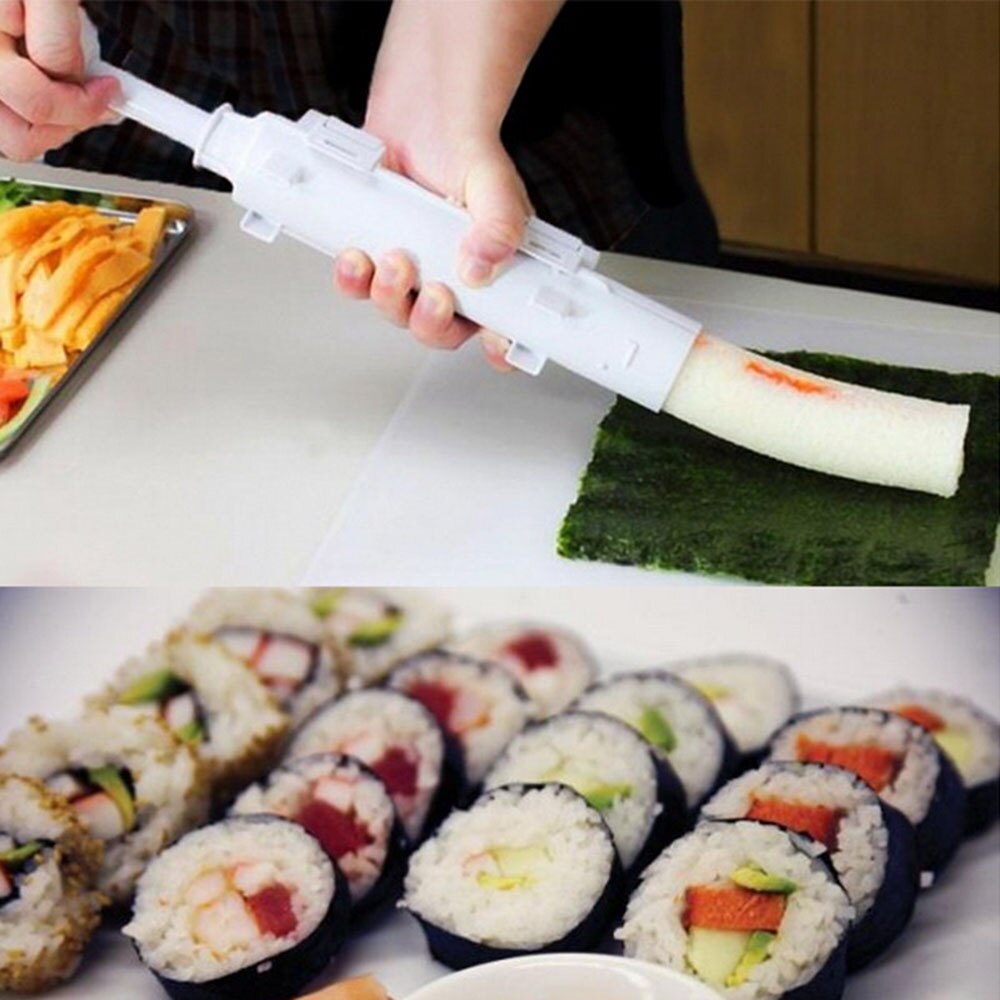 Sushi Maker Kit Set Sushi Roller Rice Mold Plastic Bazooka Meat Vegetable Rolling DIY Kitchen Tools Kitchen Gadgets