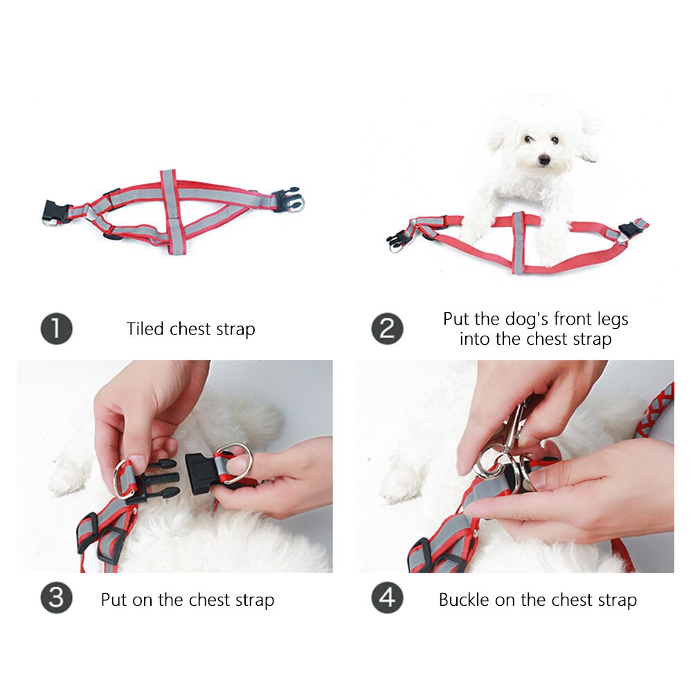 Store reflekterende små hunde halsbånd sele snor nylon reflekterende hundesele snor bly gå hund reb kæledyr kat hvalpe forsyninger