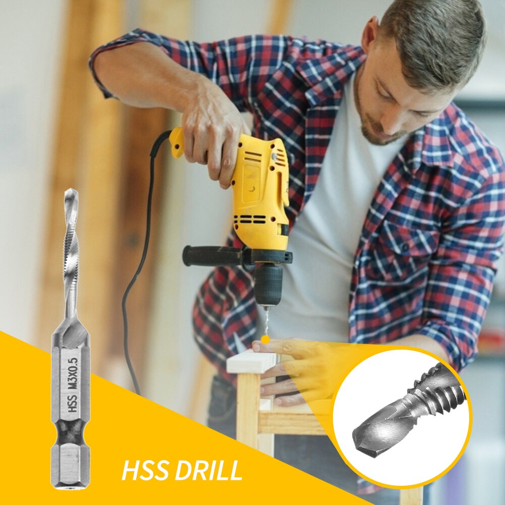 6Pcs Screw Tap Drill Bits HSS Screw Thread M3 M4 M5 M6 M8 M10 Metric Tap Combination Bit High Speed Steel 1/4 Hex Shank