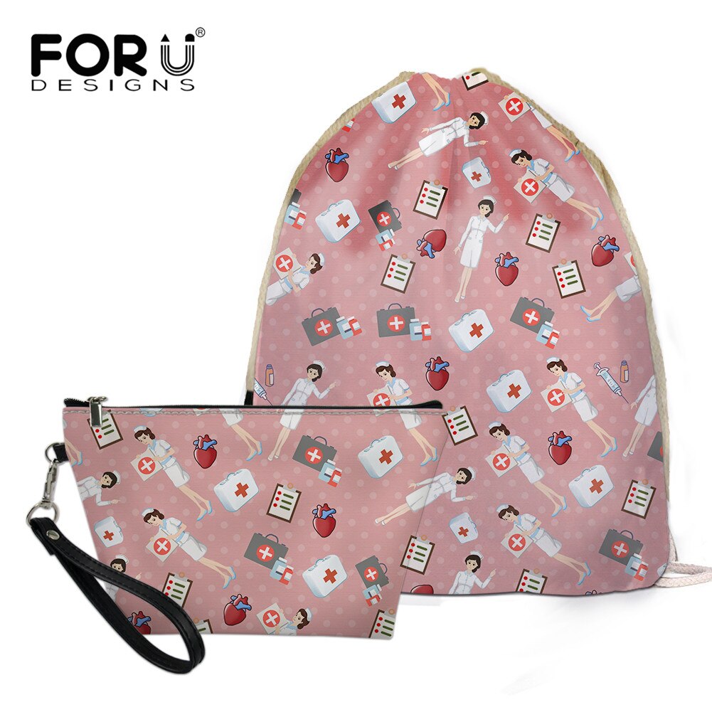 FORUDESIGNS Women’s Drawstring Bag Sets Nurse Girls Woman Foldable School Girls Cloth Backpack Small Shoes Pack: BLG3642Z3Z8