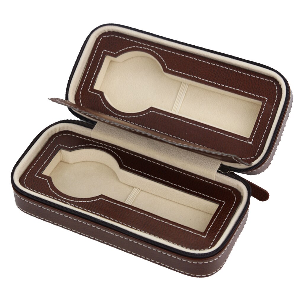 2 Slot Luxury PU Leather Portable Watch Travel Case Collector Storage Zipper Box: 1