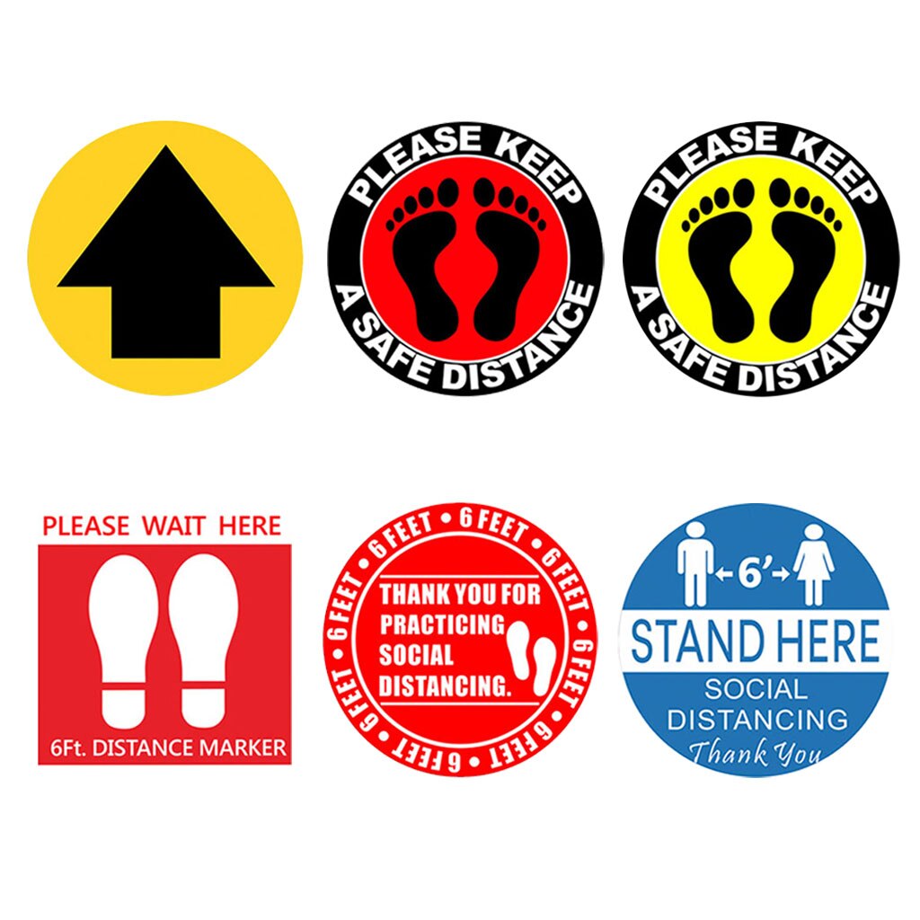 5pcs Social Distancing Floor Decals Safety Floor Sign Marking Direction Quoues